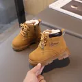 Warm kids winter boots in yellow matte leather with cozy white fleece lining and side zipper - EU 21 / Yellow Fleece