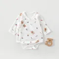 Close-up of baby bodysuit with cherry bear print and soft side-tie closure design - 52 / Cherry Bear