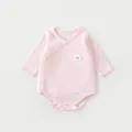 Detailed view of pink bamboo fiber baby bodysuit with breathable texture and lamb patch - 52 / Pink Sheep