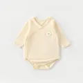 Detail of bamboo fiber baby bodysuit with button closure and 3D sheep embroidery - 52 / Yellow Sheep