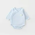 Detail of light blue bamboo fiber baby bodysuit with sheep embroidery and side buttons - 52 / Blue Little Sheep