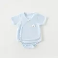 Detail of baby bamboo fiber bodysuit with breathable mesh and cute lamb patch - 52 / Blue Little Sheep