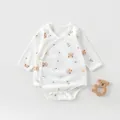 Detail of pure cotton newborn kimono bodysuit with bear prints and side-tie design - 52 / Bear Head