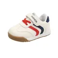 Scarpe primi passi bianche con strisce rosse e blu e punta in gomma robusta - Taglia 16 (Lunghezza Interna 12cm) / Blu
