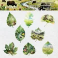 Leaf theme cardstock stickers pack featuring watercolor landscapes for DIY journals - 8 Sheets Set / Spring Warmth