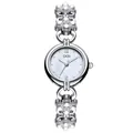 Elegant GEDI quartz watch for women with pearl chain bracelet and minimalist silver dial - Silver Case White Dial Silver Band