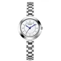 Montre à quartz vintage argentée pour femme avec cadran blanc et aiguilles bleues sur blanc - Bracelet Argenté Cadran Blanc
