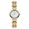 Elegant gold GEDI watch for women with pearl chain strap and white shell dial - Gold Case White Dial Gold Band