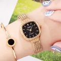 Montre à quartz carrée élégante pour femme avec bracelet doré en maille et cadran noir - Or Cadran Noir