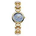 GEDI luxury women watch with golden pearl chain strap and blue mother-of-pearl dial - Gold Case Blue Dial Gold Band