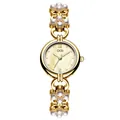GEDI luxury gold quartz watch for women featuring a pearl bracelet floral chain strap - Gold Case White Dial Gold Band