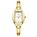 Dames gouden quartz horloge met een witte tonneau wijzerplaat en metalen schakelband - Goud/Witte Wijzerplaat