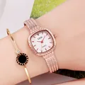 Montre à quartz carrée en or rose avec bracelet en maille et bracelet en émail assorti - Cadran Blanc Or Rose