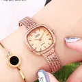 Montre à quartz carrée élégante pour femme avec bracelet en maille or rose - Bracelet Or Rose Cadran Doré