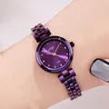 Elegante Damenarmbanduhr in Roségold mit tiefviolettem Zifferblatt und glänzendem Stahlband - Ganz Lila