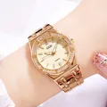 Elegante goldene Quarzuhr für Damen mit luxuriöser Achteck-Diamantlünette und Metallarmband - Goldenes Gehäuse Goldenes Zifferblatt Goldband