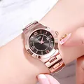 Minimalist quartz ladies watch in rose gold with dark grey sunray dial and calendar - Rose Gold Case Black Dial Rose Gold Band
