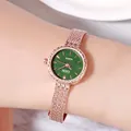 GEDI vintage rose gold mesh strap watch with a textured dark green scales dial - Rose Gold Case Dark Green Dial
