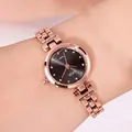 Elegant rose gold watch with dark grey dial and sparkling crystal time markers - Rose Gold Case Black Dial
