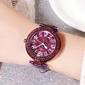 Deep purple luxury women's quartz watch with sparkling rhinestones and leather strap - Purple (Purple Case)