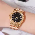Montre à quartz GEDI dorée pour femme avec cadran à carreaux noir et lunette en strass - Boîtier Doré Cadran Noir