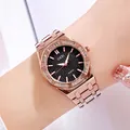 Montre de luxe GEDI pour femme or rose avec cadran noir à carreaux et strass brillants - Boîtier Or Rose Cadran Noir Bracelet Or Rose