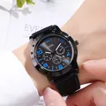 GEDI fashion men's watch with blue leather strap and dark grey multi-function dial - Blue