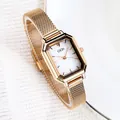 Elegant rose gold rectangular watch with Milanese mesh strap for women GEDI quartz timepiece - Rose Gold Case White Dial Rose Gold Band (Marked)