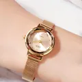 Orologio donna al quarzo dorato con cinturino in maglia e vetro geometrico con diamanti - Cinturino Maglia Oro Quadrante Oro