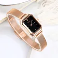 Elegant GEDI women's rose gold mesh watch with octagonal black dial and diamond accent - Rose Gold Case Black Dial Rose Gold Band (Marked)