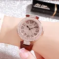 GEDI Luxus Damenuhr mit Strass-Zifferblatt und braunem Krokodillederarmband - Braun (Roségoldenes Gehäuse)