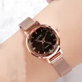 Orologio al quarzo elegante in oro rosa con quadrante marrone e cinturino a maglia - Cinturino Maglia Oro Rosa Quadrante Nero