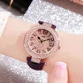 Fashionable GEDI women's watch with rose gold diamond bezel and purple leather strap - Purple (Rose Gold Case)