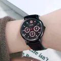 GEDI luxury women's watch with dark grey dial, rose gold markers and black leather strap - Cool Black
