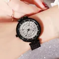 Montre de luxe en acier noir pour femme avec cadran et lunette sertis de diamants - Boîtier Noir Cadran Blanc