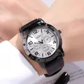 GEDI men's watch featuring black leather strap with red stitching and silver brushed dial - White