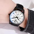 Reloj GEDI para hombre con correa de cuero negro y esfera crema con cristal de reflejo azul - Correa Negra Esfera Blanca