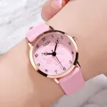 GEDI minimalist women's watch with pink leather strap and rose gold floral embossed dial - Pink Strap Rose Gold Case Pink Dial