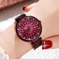 Luxuriöse burgunderrote Armbanduhr für Damen mit Kristallen und Edelstahlarmband - Leuchtendes Violett