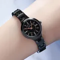 Elegant black stainless steel women's watch with rose gold indices and crystal details - Black Strap Black Dial