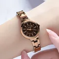 Elegant rose gold ladies watch with deep brown dial and sparkling crystal indices - Coffee Strap Coffee Dial