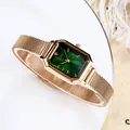 Women's vintage square watch with emerald green dial and rose gold mesh strap - Rose Gold Case Green Dial Rose Gold Band (Marked)