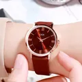 Elegant women's watch with rose gold case, Roman numerals and brown leather strap - Rose Gold Case Brown Dial Brown Strap