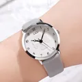 Elegant silver case watch for women with grey leather strap and clover dial detail - Grey Strap Silver Case White Dial