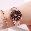 Rose gold starry dial watch with Roman numerals and matching hexagram bracelet - Rose Gold Case Starry Dial Rose Gold Strap