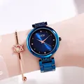 Orologio al quarzo da donna in acciaio blu con indici in diamante e bracciale a stella - Blu Abbagliante