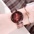 Set orologio da donna oro rosa con quadrante marrone sfumato e bracciale a stella - Marrone