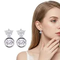 Chic silver crown tassel earrings with shimmering moving zircon stones for women - E647 Silver / 925 Silver Needle