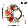 Couronne de fleurs artificielles rouges et oranges sur base de vigne, diamètre 40 cm - Couronne de fleurs en soie H1-6