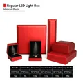 Set de estuches para joyas con LED rojo y forro de terciopelo negro para anillos y colgantes - Premium - Caja de anillo / Rojo